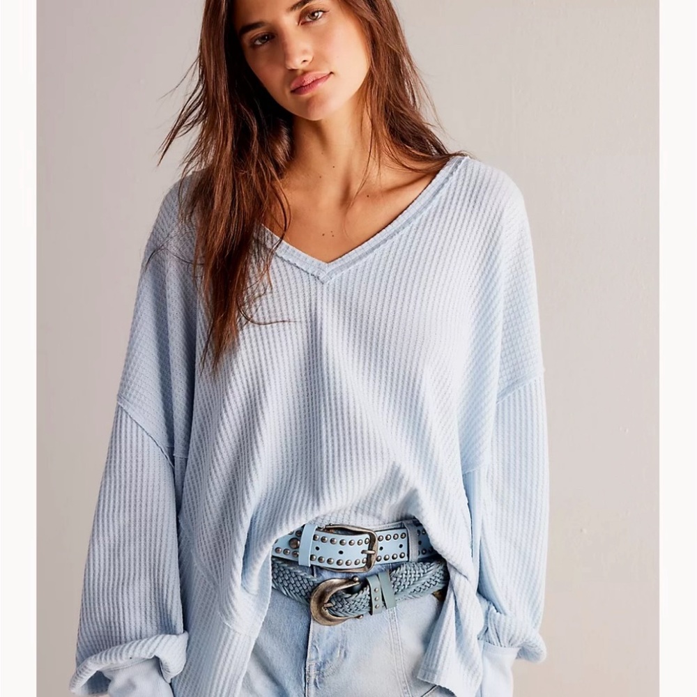 Free People Coraline Thermal Waffle Shirt